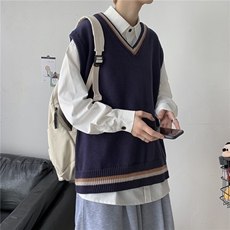 秋冬港风加厚针织衫V领毛衣马甲背心JKDK学院风制服男女W09/P55，男装针织衫/毛衣，钱塘713