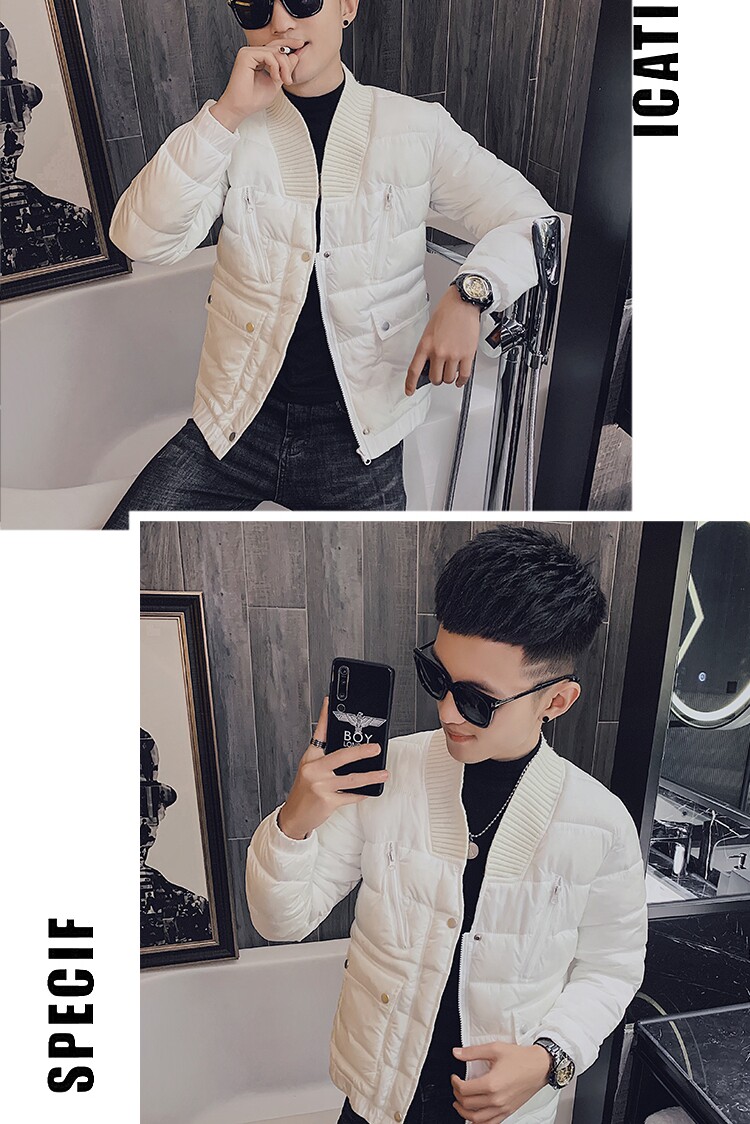 冬季社会小伙痞帅修身毛线领厚棉衣休闲棉服外套M7257-P128控165,男装棉衣,星座308A