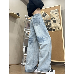 B221 美式ins高街暗黑重工艺宽松直筒牛仔裤 LK24423-特P45控78图片