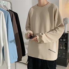 男女简约百搭圆领宽松长袖T恤字母刺绣打底衫B289-W12-P35，男装T恤，电商B289