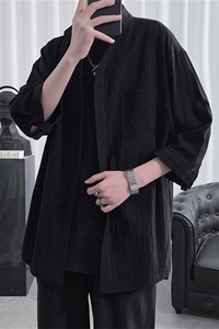 C1020/P28春装韩版潮流衬衣立领五分短袖衬衫七分袖大码男控38图片