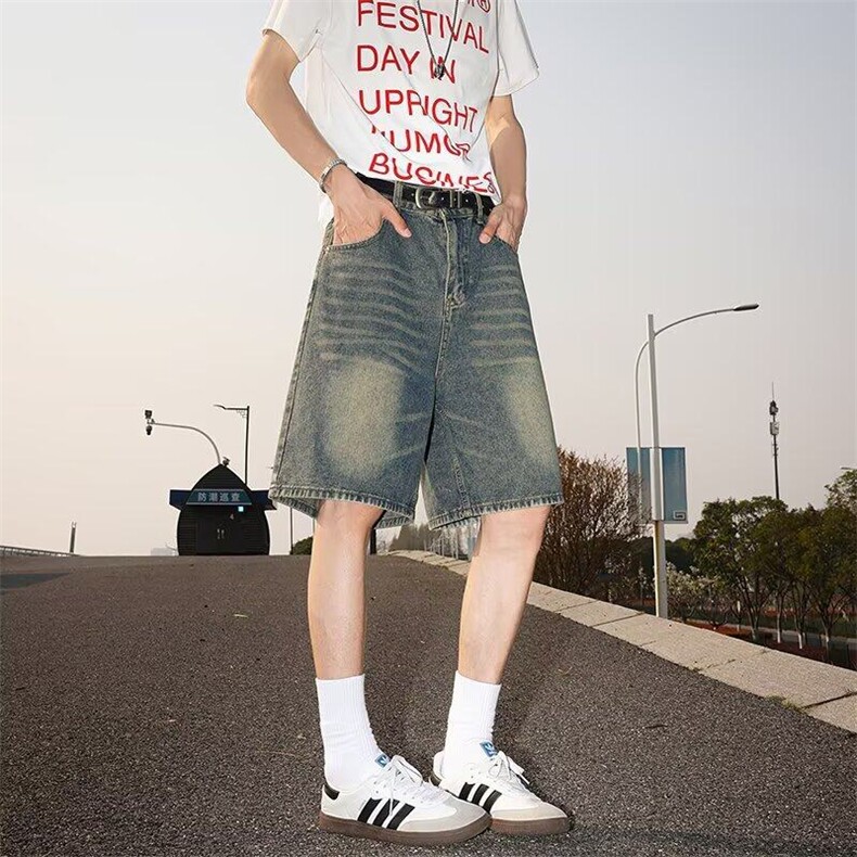 美式复古牛仔短裤男夏季薄款中裤潮牌男生宽松裤子日系休闲五分裤,男装牛仔裤,星座410-6（原星座1304-1）