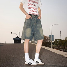 美式复古牛仔短裤男夏季薄款中裤潮牌男生宽松裤子日系休闲五分裤，男装牛仔裤，星座410-6（原星座1304-1）