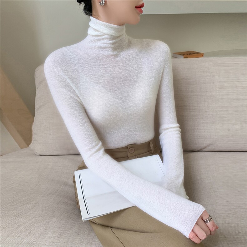 肌理纹扬子精纺羊毛衫软糯面膜打底衫秋冬无缝堆领女薄针织毛衣,针织衫/毛衣,暖绒情旗舰店