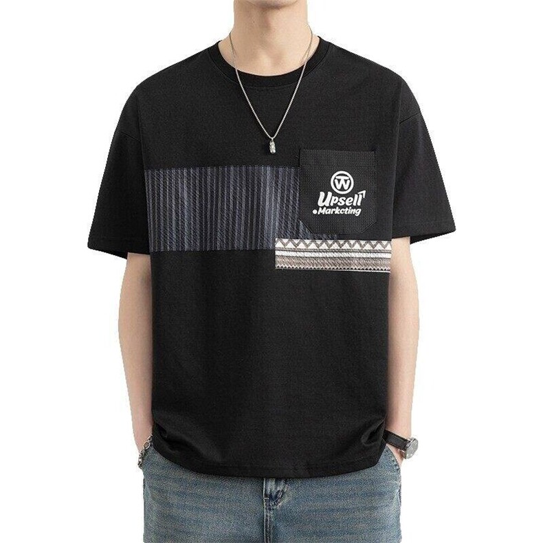 25166-特P40夏季休闲时尚圆领T恤男打底衫个性拼接撞色短袖t恤男,男装T恤,电商D310B
