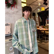 8XL-M小狗格子衬衫男长袖2025春情侣款寸衣宽松衬衣CS519P58控78，男装衬衫，电商D206-1