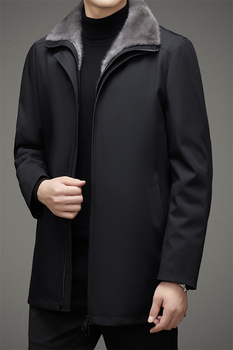 DLSN8813冬季新款男士派克服水貂内胆皮草中长款风衣P1550,男装风衣,电商B360A（原721A）