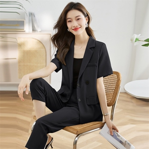 时尚西装套装女2025年夏季新款显瘦气质绿色西服两件套潮图片