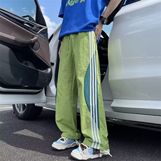 条纹休闲裤男士夏季薄款宽松直筒裤子美式潮牌青少年运动长裤，男装休闲裤，星座1013