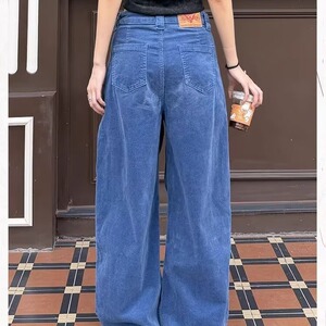 深蓝色阔腿牛仔裤女2026新款秋冬季复古高腰直筒梨形遮胯显瘦裤子图片