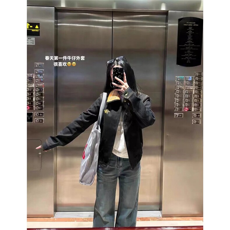 美式复古格子拼接牛仔外套男女2025春秋冬新款设计高级感工装夹克,男装工装外套,星座506A