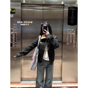 美式复古格子拼接牛仔外套男女2025春秋冬新款设计高级感工装夹克图片