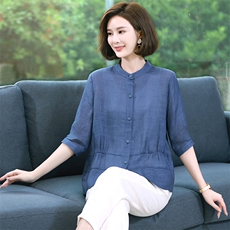 2024春季新款简约气质立领宽松时尚休闲显瘦舒适上衣，女装衬衫，丽影随形
