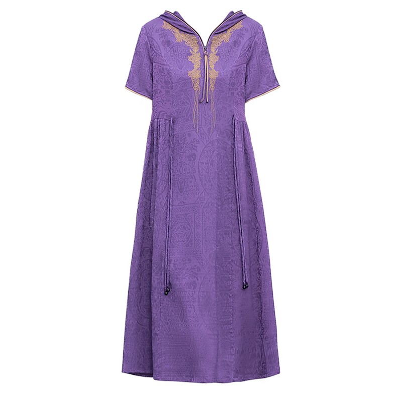 芷墨夏季复古简约气质刺绣香云纱中长款连衣裙女中老年时尚妈妈装,商品下架区,芷墨服饰
