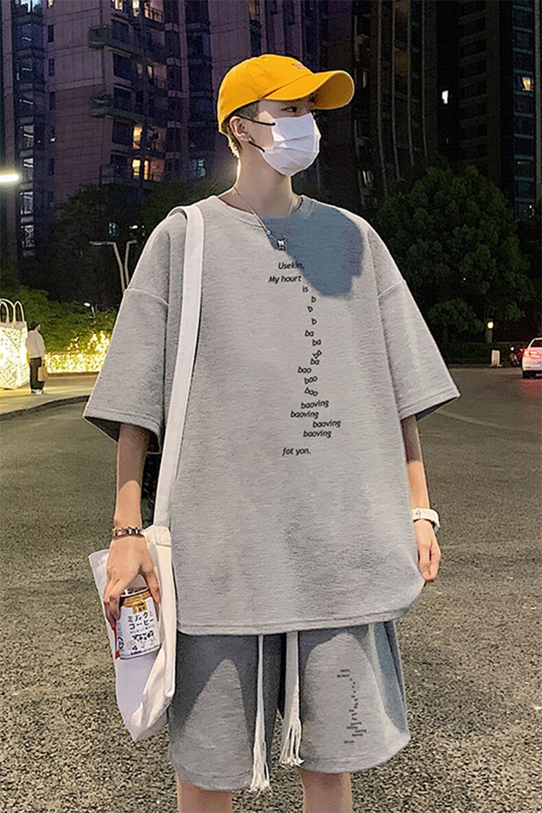套装！华夫格套装短袖T恤短裤男TZ212-特P38,男装T恤,电商B367