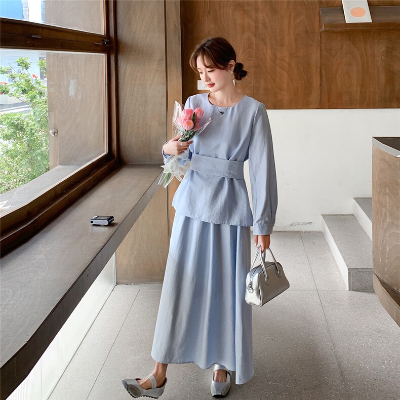 法式小香风千金感时尚套装女2025春季新款绑带衬衫半身长裙两件套,女装套装/套裙,浙宝220
