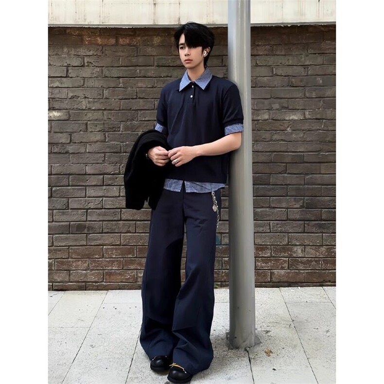 现货~自制高品质藏青色假两件短袖衬衫t恤polo衫POLO0003特P45,男装Polo衫,星座908-1