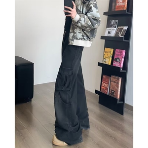 2025春夏季美式复古水洗做旧多口袋工装裤男阔腿宽松直筒百搭长裤图片