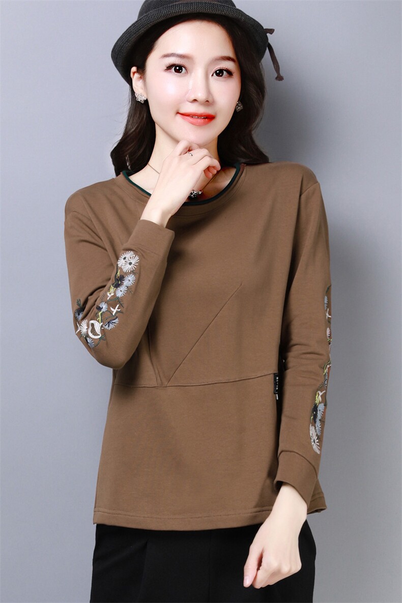 2021年春季时尚舒适潮流气质T恤圆领长袖优雅简约,女装T恤,丽影随形