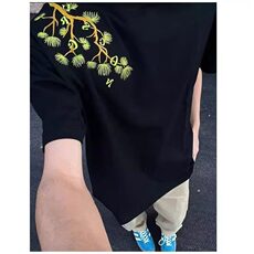 美式复古山茶花语刺绣t恤男女款夏季潮牌高街黑色潮半袖女TX04，男装T恤，星座1116A（原606A-3）