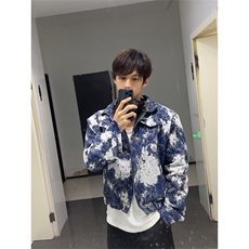 自家图，博主风cleanfit外套男蓝色扎染美式垫肩夹克JK2412-P80，男装夹克，星座1007（原301D）