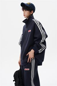 8XL-M条纹撞色开衫新年红卫衣运动套装潮牌运动服校园风TZ114P118图片