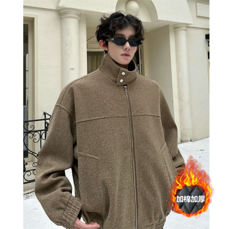 加棉加厚复古立领毛呢夹克痞帅宽松百搭情侣外套504-F68-P70控108，男装毛呢大衣，星座504