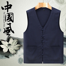 主推夏季透气清凉古风休闲无袖马甲风棉麻盘扣唐装556-P53，男装民族服装，星座1105-3
