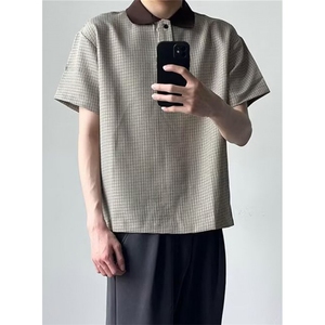 夏季男士撞色千鸟格翻领polo衫短袖商务休闲时尚百搭T恤 TS233图片