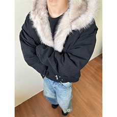 现货高品质美式高街冬季重磅硬挺短款座山雕毛领棉衣男女加厚外套，男装棉衣，电商A486-1