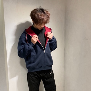 抖音得物二开美式高街重磅结构双层撞色连帽卫衣开衫外套W116图片