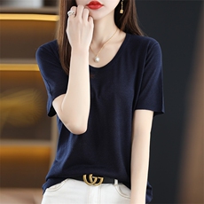 2025年秋季时尚百搭通勤简约休闲圆领短袖，女装T恤，朝思羊绒