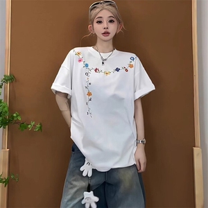 万针全刺绣工艺抖音得物高品质260克重磅纯棉双纱美式高街短袖T恤图片