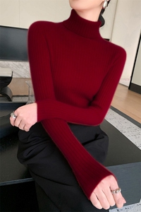 女士秋冬羊绒套衫高领长袖修身简约图片