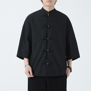 风夏季新款亚麻衬衫男五分袖衬衣短袖T952-P60图片
