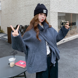 深灰色双面呢羊毛大衣外套女秋冬2025新款小个子流行爆款百搭气质图片