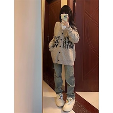 秋冬季宽松男女情侣针织衫潮流潮牌个性字母休闲长袖毛衣开衫，男装针织衫/毛衣，星座506A