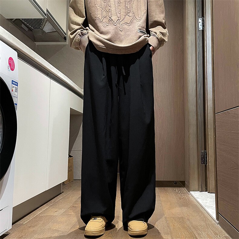 美式设计感褶皱工装休闲裤男夏季薄款长裤宽松直筒阔腿拖地裤,男装休闲裤,星座716-2