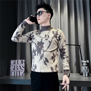 半高领毛衣男修身加厚提花社会小伙店主风301C-M118A-P78控108图片