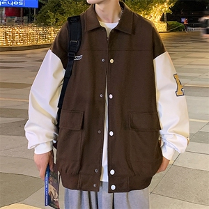JK808 P68港风拼接翻领百搭休闲宽松夹克外套男图片