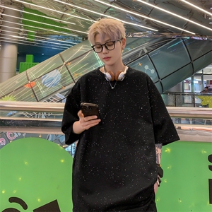 美式高街满天星短袖青少年t恤男款2024新款潮牌痞帅冰丝半袖体恤图片