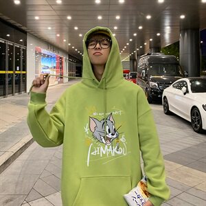 WY08-P48    秋冬汤姆猫印花卫衣男连帽休闲宽松大码套头外套图片
