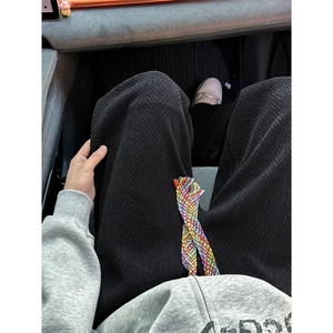 加绒麦穗纹休闲裤子男秋季直筒长裤百搭宽松阔腿卫裤 KC2图片