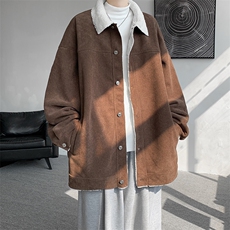 8XL-M特大码港风灯芯绒翻领夹克男羊羔毛棉衣棉服外套JK1307P68，男装夹克，电商D206-1