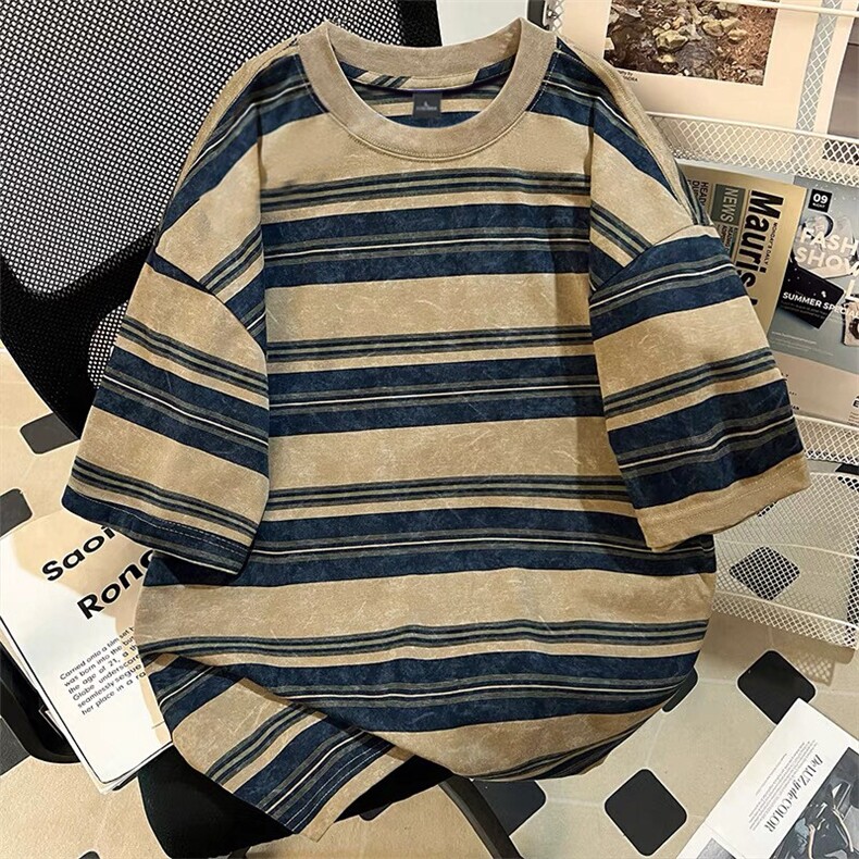 260克得物重磅100纯棉宽松条纹短袖结构感T恤男RH5041-特P38,男装T恤,星座610B-1