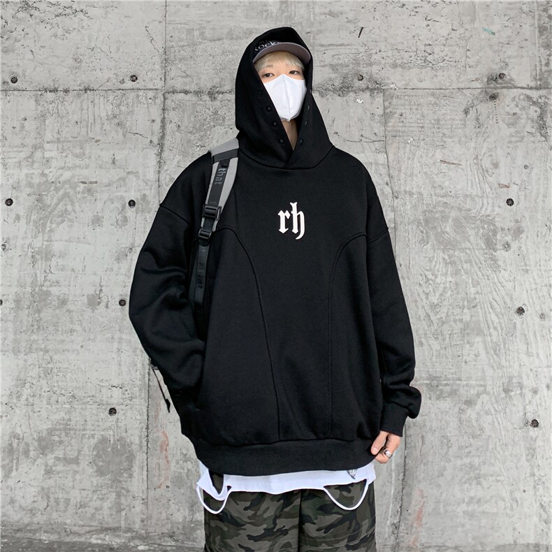 ！23宽松重磅加绒350克暗黑风rh排扣连帽卫衣LW9068-p78,男装卫衣,星座508（原C305）