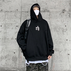 ！23宽松重磅加绒350克暗黑风rh排扣连帽卫衣LW9068-p78图片