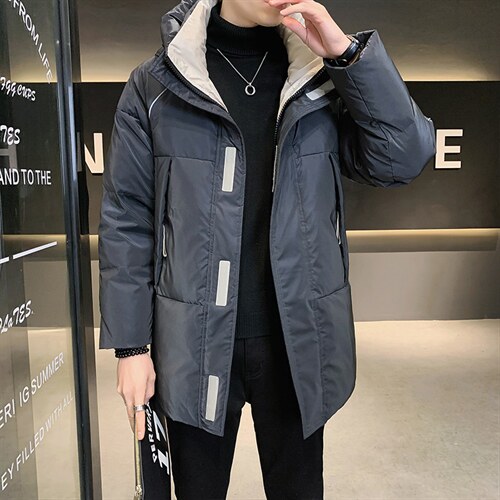 冬季店主风白鸭绒反光条羽绒服修身连帽上衣潮男外套YR8038-P290,男装羽绒服,电商A413