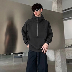 抖音得物二开美式重磅宽松结构拉链设计防风高领连帽卫衣外套W76，男装卫衣，电商A486-1