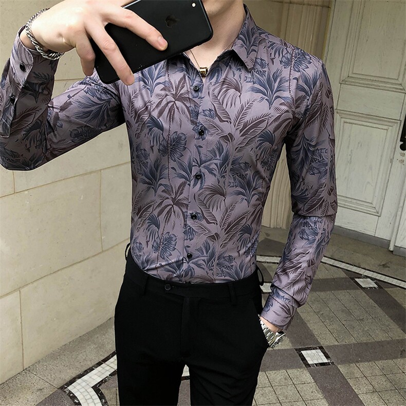 312A-5-285-P55长袖高级感秋季休闲英伦发型师韩版纯色男士衬衣,男装衬衫,星座312A-5